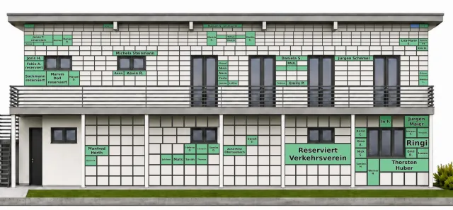 Digitale Fassade des neuen Clubhauses mit den bereits vergebenen Kacheln und den Namen der Spender