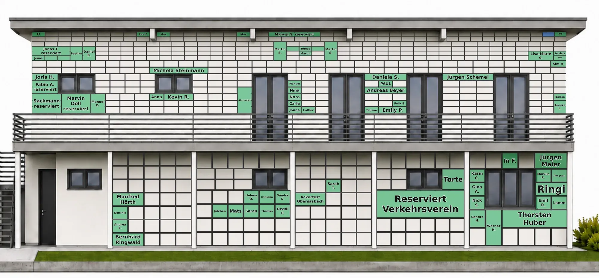 Digitale Fassade des neuen Clubhauses: Plan mit den vergebenen Kacheln