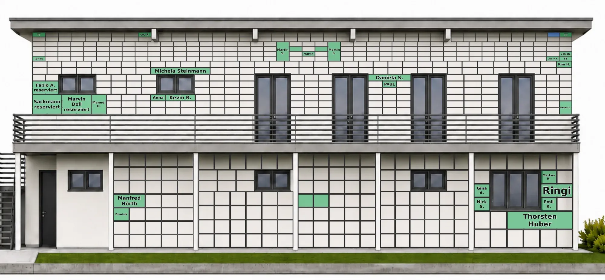 Digitale Fassade des neuen Clubhauses: Plan mit den vergebenen Kacheln