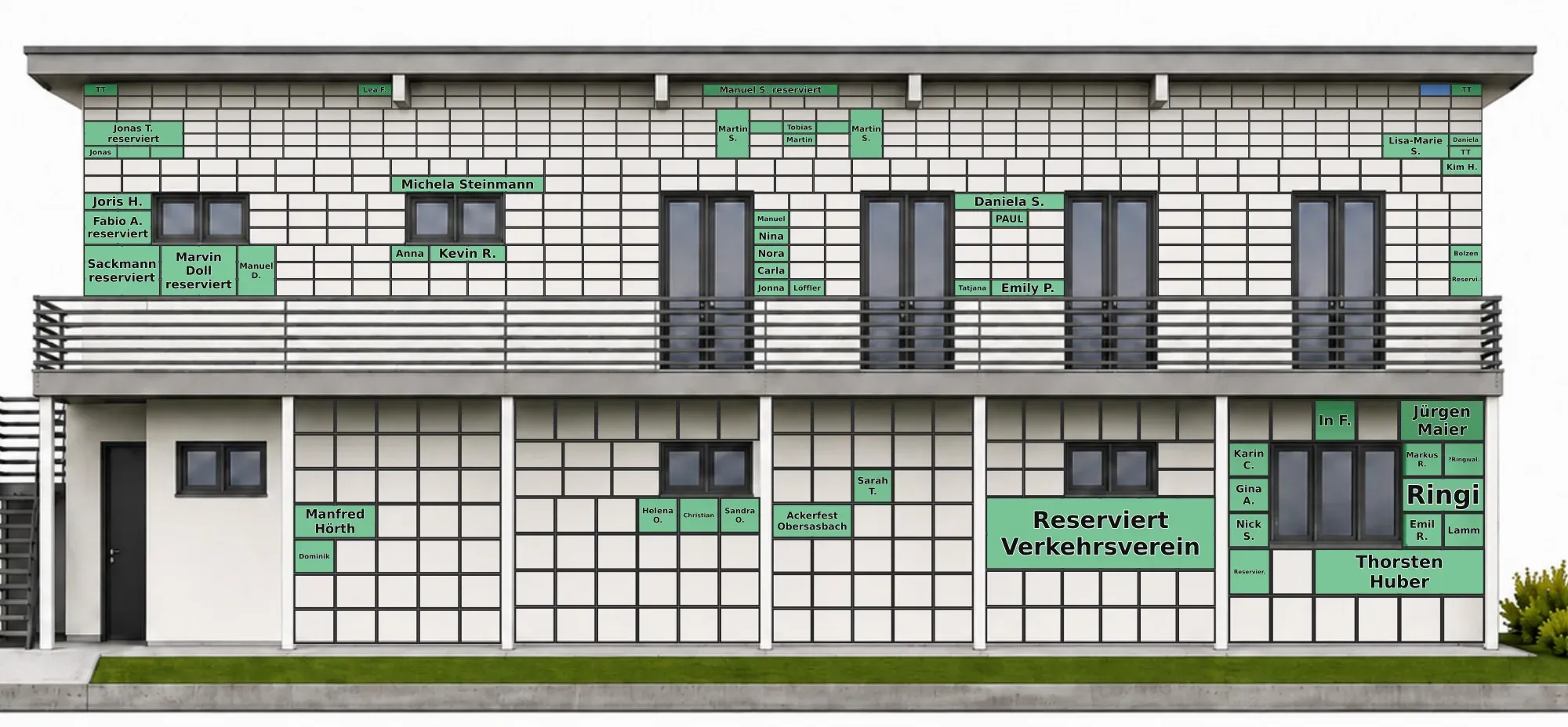 Digitale Fassade des neuen Clubhauses: Plan mit den vergebenen Kacheln